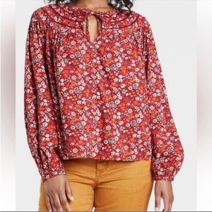 NWT Universal Thread Tie Neck Long Sleeve Floral Shirt